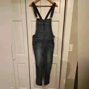 Wallflower Junior's Denim Skinny Overalls | Medium Blue Wash | Size Large